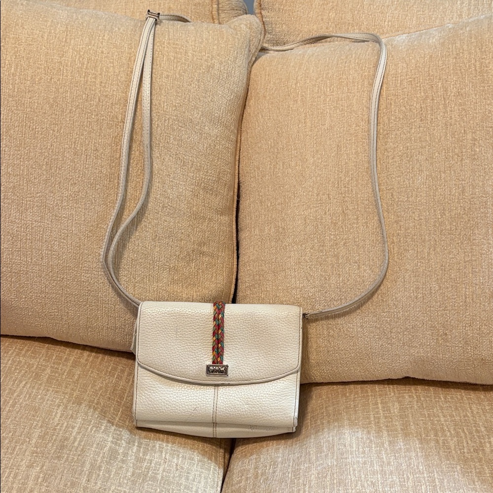 Rare, vintage Brighton Cream Crossbody Bag with Colorful Accent.